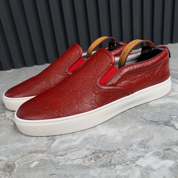 Gucci Slipon GG Monogram Embossed Red Leather 11 G or 11.5 US or 45 EUR - Picture 1 of 12